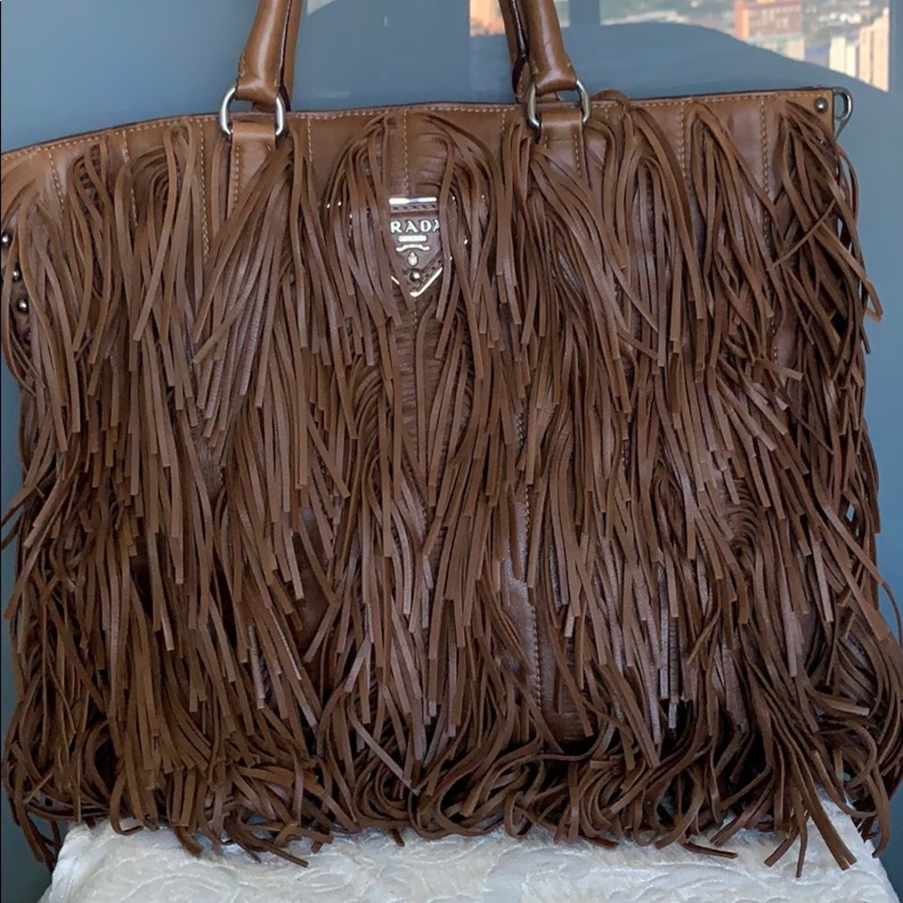 **SOLD** Prada Fringe Brown Leather Tote